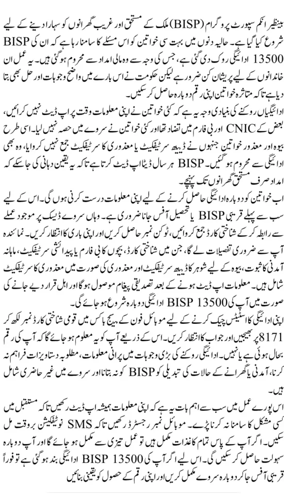 BISP Beneficiaries 2025 Reasons Behind Stopped 13,500 Payments & Quick Recovery Steps