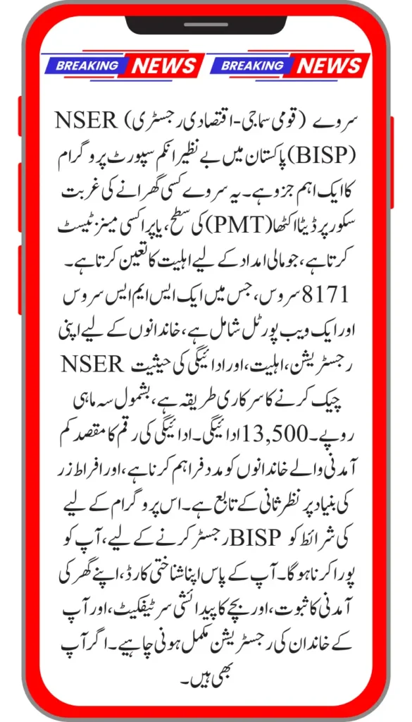 NSER Survey for BISP Your Guide to the 13,500 Payment via 8171 for Ineligible Beneficiaries